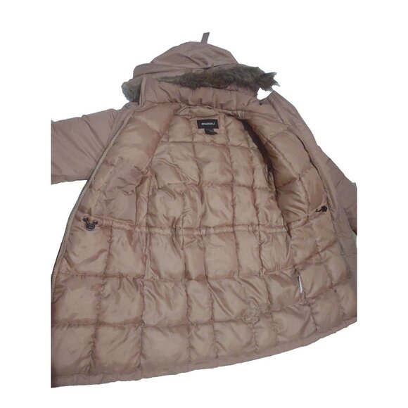 Snozu Down Feather Hooded Puffer Jacket Ski Coat Faux Fur Womens Sz S Tan Brown - Picture 9 of 16